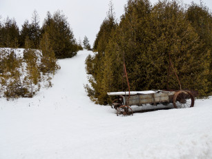 Картинка природа зима телега снег