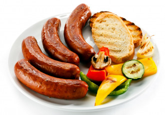Картинка еда колбасные+изделия гренки перец овощи колбаски