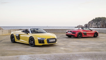 Картинка автомобили audi 2017 v10 spyder r8 красный жёлтый