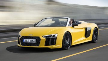 обоя автомобили, audi, жёлтый, 2017, r8, spyder, v10