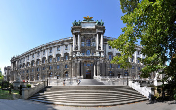 Картинка города вена+ австрия дворец фонари вена солнечно лестница архитектура деревья статуи imperial palace hofburg