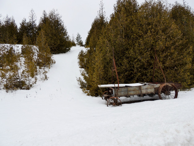 Обои картинки фото природа, зима, телега, снег