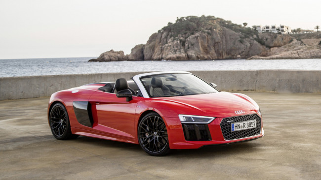 Обои картинки фото audi r8 v10 spyder 2017, автомобили, audi, красный, 2017, spyder, v10, r8