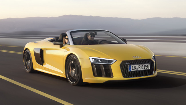 Обои картинки фото автомобили, audi, жёлтый, 2017, spyder, v10, r8