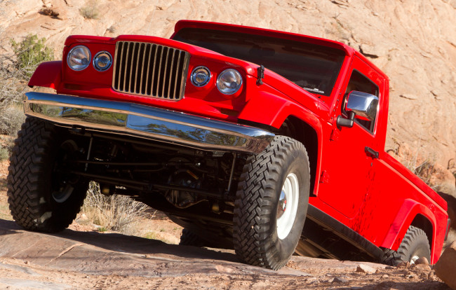 Обои картинки фото jeep j-12 prepping grand wagoneer pickup 2012, автомобили, jeep, grand, 2012, wagoneer, prepping, j-12, красный, pickup