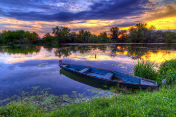 Картинка корабли лодки +шлюпки закат лодка река