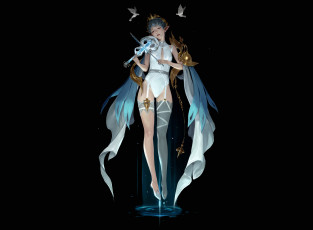 Картинка фэнтези эльфы эльфийка птицы скрипка вода