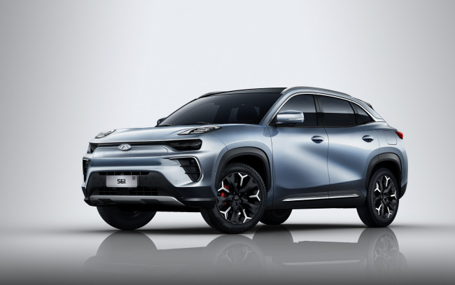 Обои картинки фото автомобили, chery, 2021, сhery, eq5, s61, внедорожник, экстерьер, вид, спереди, новый, серебристый, электромобили