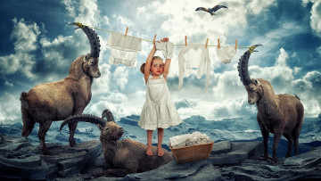 обоя юмор и приколы, девочка, белье, море, козлы