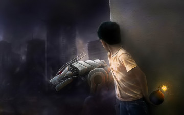 Картинка разное компьютерный+дизайн город монстр робот мальчик бомба