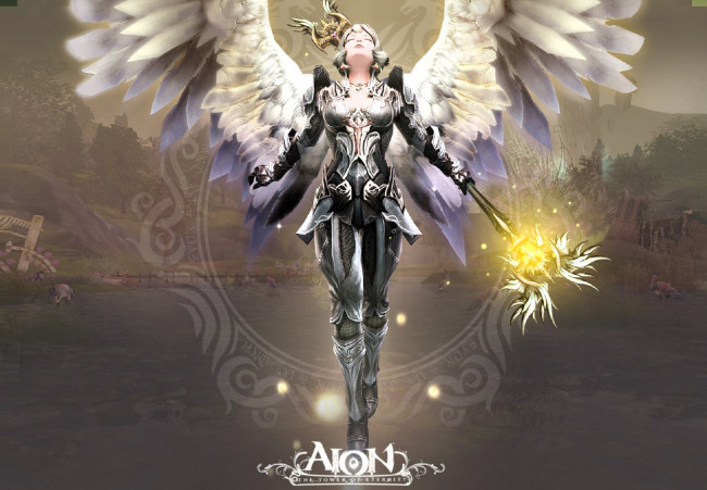 Обои картинки фото видео игры, aion,  the tower of eternity, персонаж, ангел, девушка, латы, посох