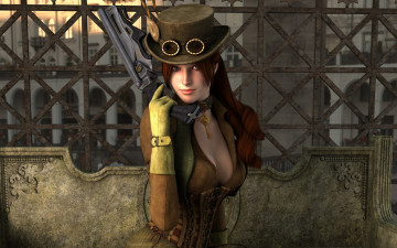 Картинка 3д графика fantasy фантазия девушка оружие пистолет