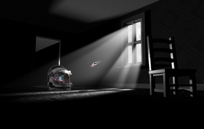 Обои картинки фото 3д, графика, другое, окно, стул, шлём