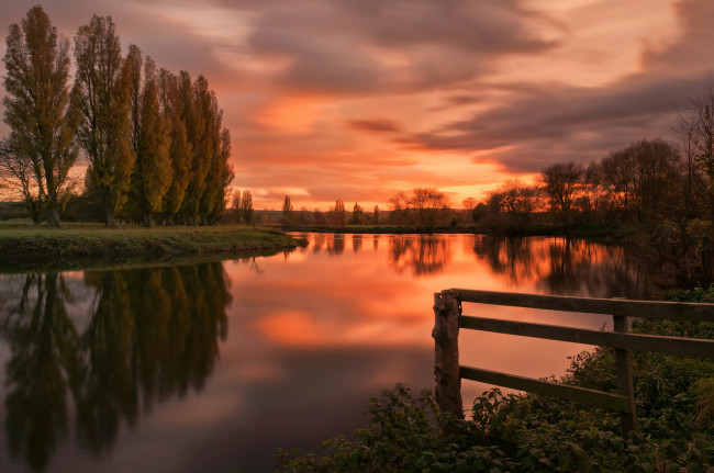 Обои картинки фото природа, реки, озера, река, закат, деревья, пейзаж