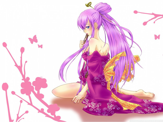 Обои картинки фото аниме, vocaloid, ветки, бабочки