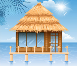 Картинка векторная+графика другое птицы беседка море birds sun солнце 3d sea gazebo