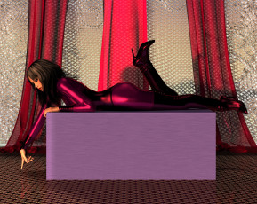 Картинка 3д+графика люди+ people пол стол шторы девушка взгляд