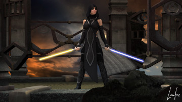 Картинка 3д+графика фантазия+ fantasy девушка взгляд фон оружие