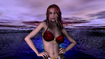 Картинка 3д+графика люди+ people девушка взгляд фон рыжая купальник море