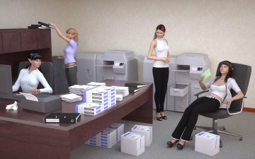 Картинка 3д+графика эльфы+ elves офис столы эльфийки стол взгляд девушки книги