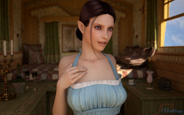 Картинка 3д+графика эльфы+ elves платье фон эльфийка взгляд