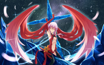 Картинка аниме guilty+crown платье девушка заколка крест ночь крылья перья makadamia лед звезды yuzuriha inori цветок