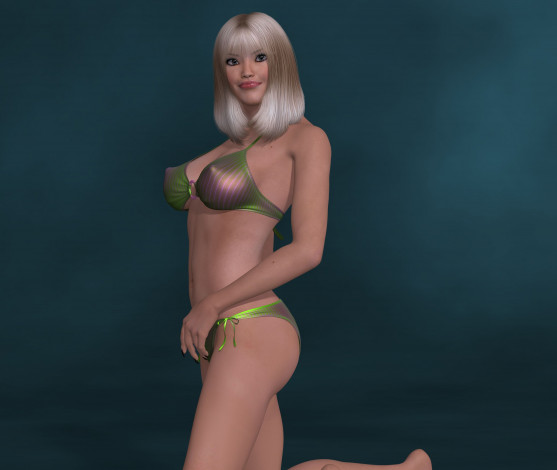 Обои картинки фото 3д графика, люди , people, взгляд, улыбка, блондинка, фон, девушка