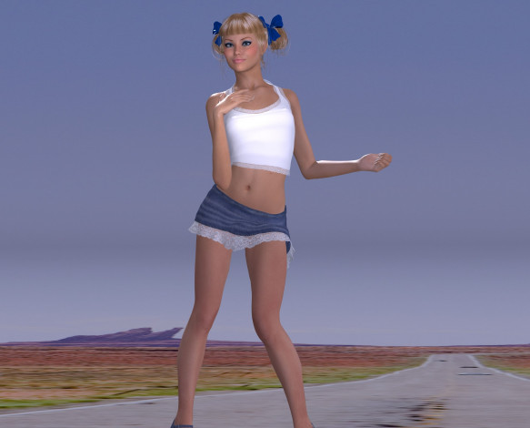 Обои картинки фото 3д графика, люди , people, взгляд, бантики, девушка, юбка, фон