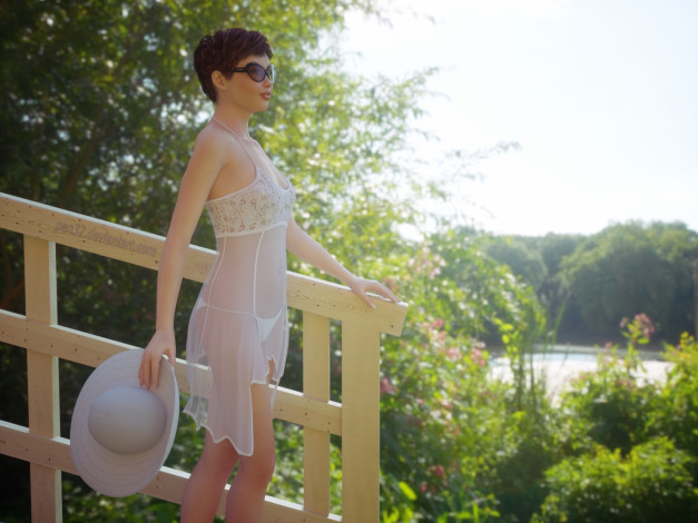 Обои картинки фото 3д графика, люди , people, очки, фон, взгляд, девушка, шляпа