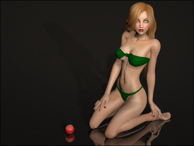 Обои картинки фото 3д графика, люди , people, взгляд, фон, купальник, шар, девушка