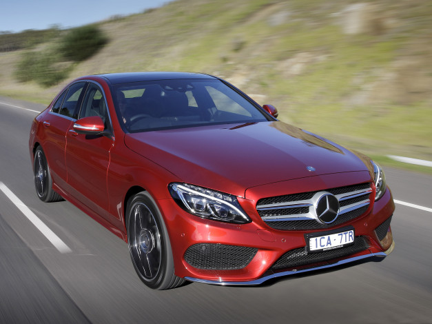 Обои картинки фото автомобили, mercedes-benz, красный, w205, au-spec, line, amg, c, 250, 2014г