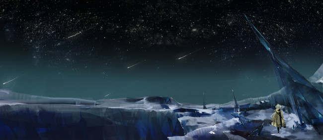 Обои картинки фото аниме, pixiv fantasia, saberiii, fantasia, pixiv, девушка, звёзды, ночь, арт, небо