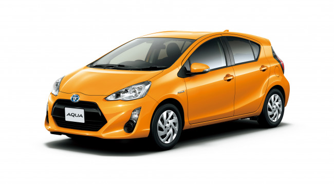 Обои картинки фото автомобили, toyota, желтый, 2014г, aqua