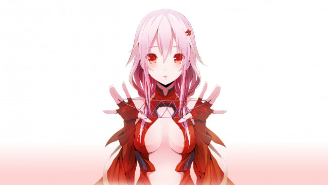 Обои картинки фото аниме, guilty crown, yuzuriha, inori, игра, перчатки, нить, платье, заколка, девушка, rokumu, hitomu