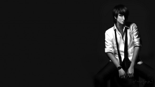 Обои картинки фото рисованное, люди, взгляд, поза, фон, тёмный, парень