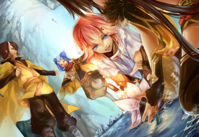 Обои картинки фото аниме, pixiv fantasia, рога, пузырьки, магия, вода, девушка, слёзы, цветок, kingchenxi, fantasia, pixiv, парни, арт