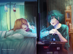 Картинка аниме магия +колдовство +halloween слёзы арт caphricorn девушка больница парень