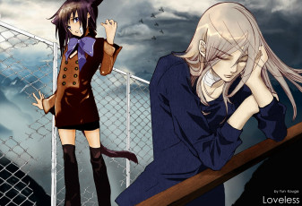 Картинка аниме loveless ritsuka aoyagi закрытые глаза сетка хвост yun kouga art ушки мальчик soubi agatsuma небо