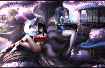 Картинка аниме животные +существа девушки арт ahri sona