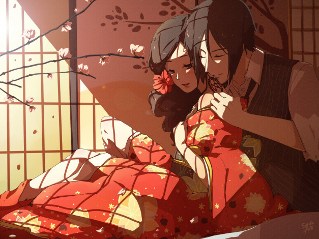 Обои картинки фото аниме, kuroshitsuji, тёмный, дворецкий, себастьян, девушка