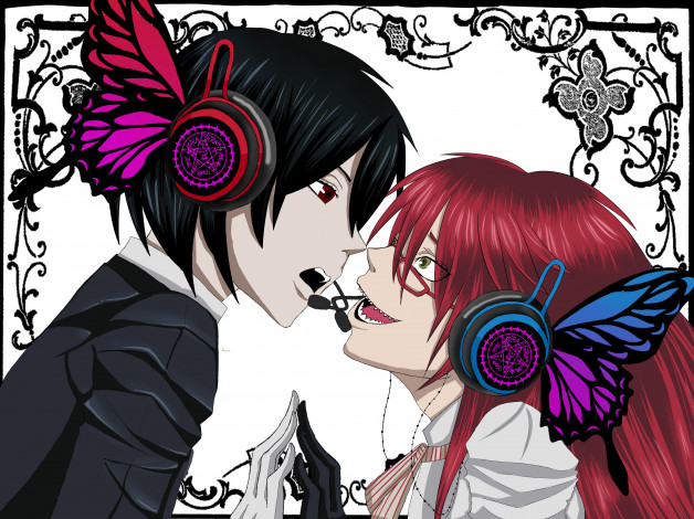 Обои картинки фото аниме, kuroshitsuji, тёмный, дворецкий, себастьян, греель, садклиф