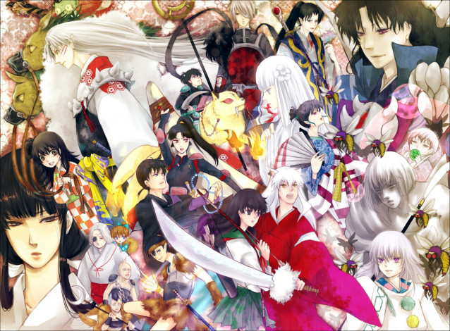Обои картинки фото аниме, inuyasha, девушка, парни, арт