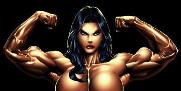 Картинка рисованное комиксы девушка бицепсы взгляд фон