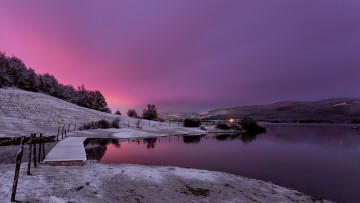 Картинка природа реки озера закат мост горы река