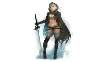 Картинка рисованное комиксы униформа фон взгляд девушка меч