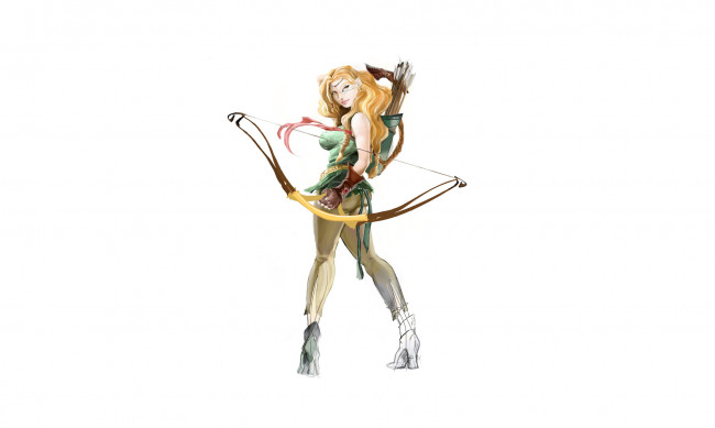 Обои картинки фото рисованное, комиксы, фон, девушка, лук, взгляд