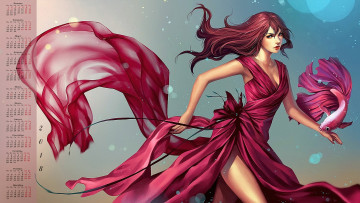 Картинка календари рисованные +векторная+графика рыба взгляд лицо девушка 2018