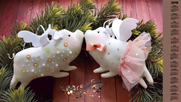 Картинка календари праздники +салюты игрушка свинья поросенок ветка