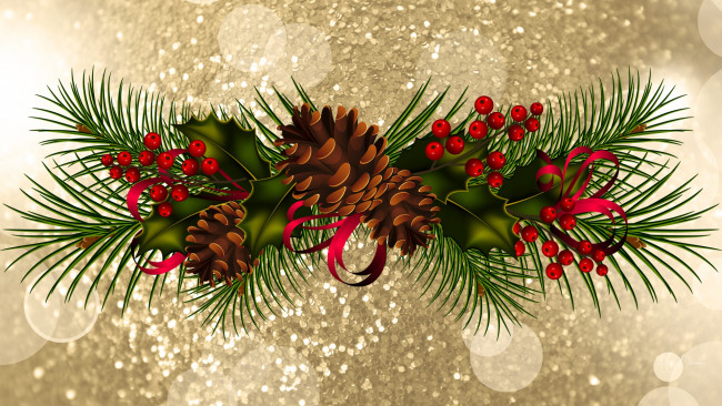 Обои картинки фото праздничные, векторная графика , новый год, ягоды, ветки