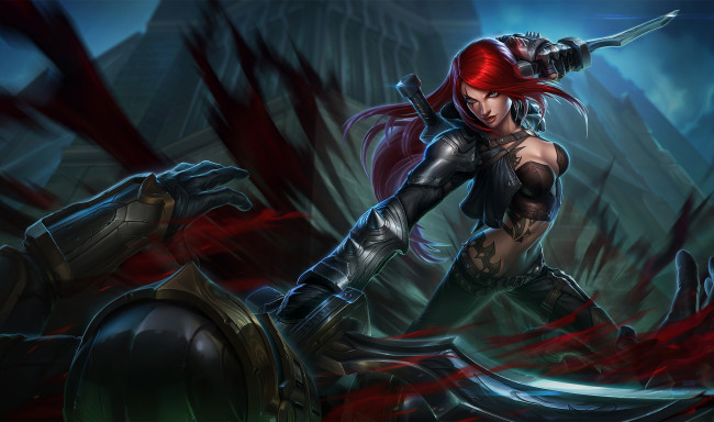 Обои картинки фото видео игры, league of legends, кинжал, тату, униформа, взгляд, фон, девушка